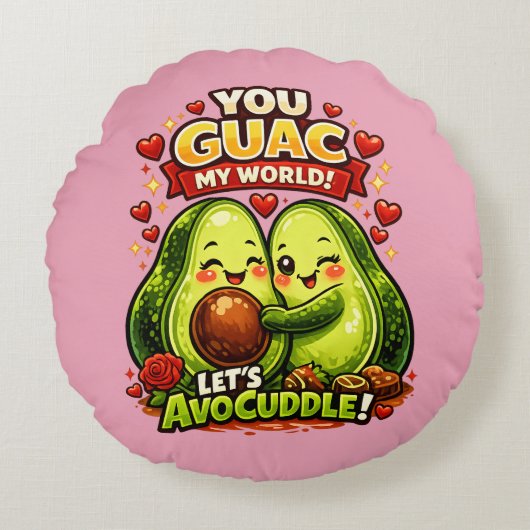 Cute Avocado Valentine’s Love Design, kawaii Love ラウンドクッション (正面)