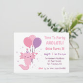Cute Axolotl and Balloons Girls Birthday Party 招待状 (スタンド正面)