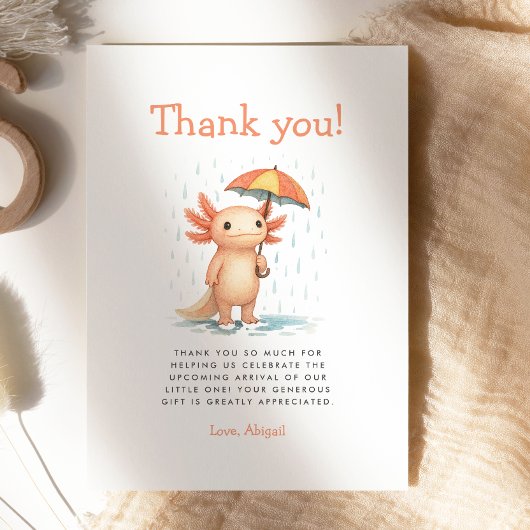 Cute Axolotl Baby Shower Thank You Card 招待状