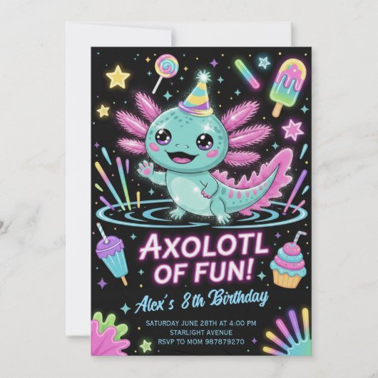 Cute Axolotl Birthday Party Invitation 招待状 (正面)