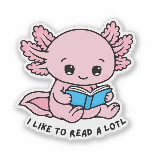 Cute Axolotl Book Lover Funny Pun Sticker シール (正面)