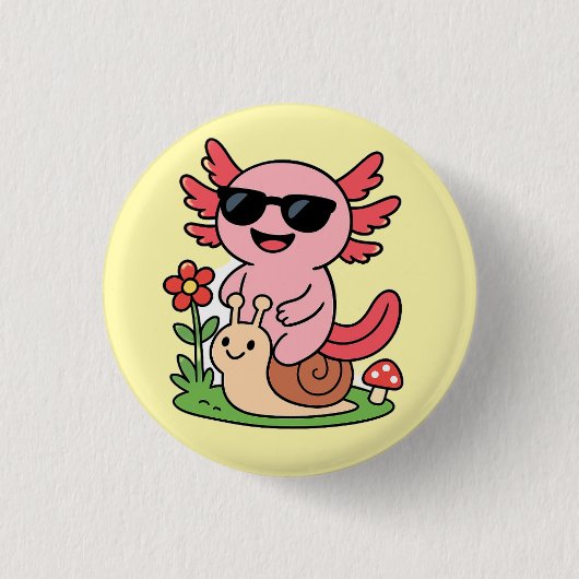 Cute Axolotl Button – Adorable Animal Design 缶バッジ (正面)