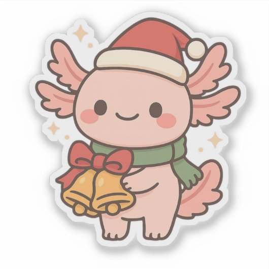Cute Axolotl Christmas Bells Sticker シール (正面)