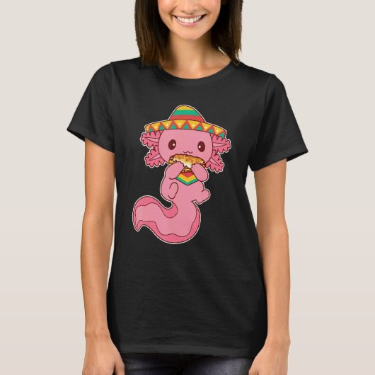 Cute Axolotl Eating Elote Grilled Mexican Street C Tシャツ (正面)