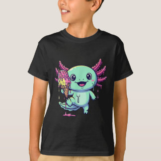 Cute Axolotl Eating Ice Cream Dripping Kawaii Funn Tシャツ