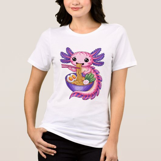 Cute Axolotl Eating Ramen Kawaii Noodle Bowl トライブレンドTシャツ (正面)