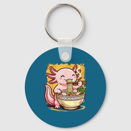 Cute Axolotl Eats Ramen Noodles Axolotls Ramen  キーホルダー (正面)
