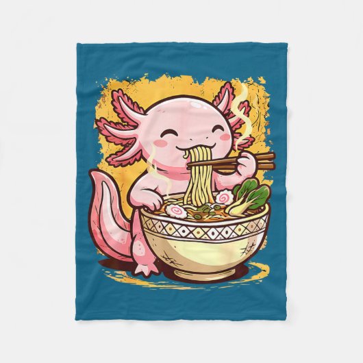 Cute Axolotl Eats Ramen Noodles Axolotls Ramen  フリースブランケット (正面)