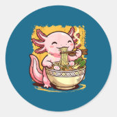 Cute Axolotl Eats Ramen Noodles Axolotls Ramen  ラウンドシール (正面)
