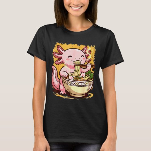 Cute Axolotl Eats Ramen Noodles Axolotls Ramen  Tシャツ (正面)