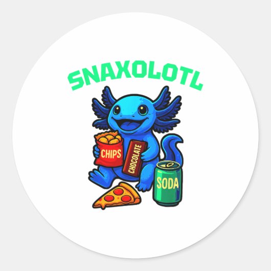 Cute Axolotl Funny Snaxolotl Snacks A Lot Axolotl ラウンドシール (正面)