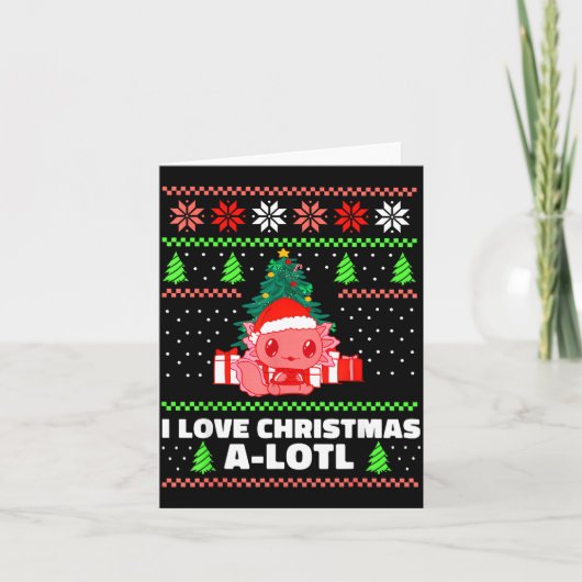 Cute Axolotl I Love Christmas A-lotl Xmas Hat Sant カード (正面)