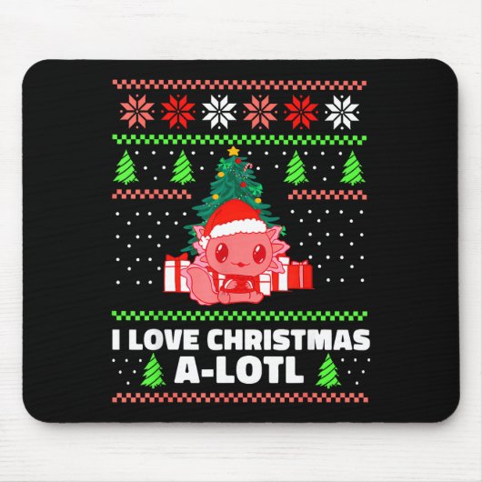 Cute Axolotl I Love Christmas A-lotl Xmas Hat Sant マウスパッド (正面)
