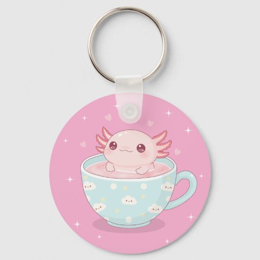 Cute axolotl in a cup キーホルダー (正面)
