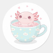 Cute axolotl in a cup ラウンドシール (正面)