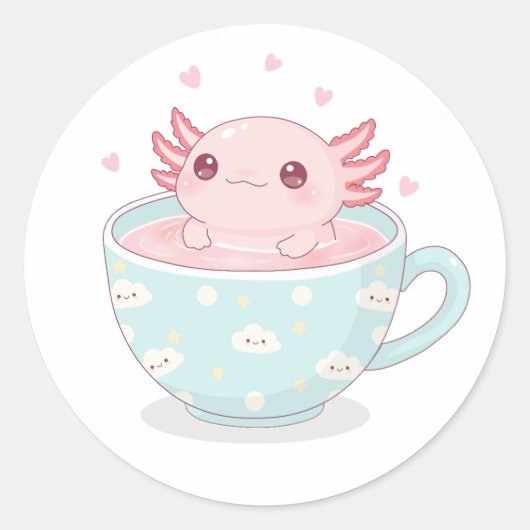 Cute axolotl in a cup ラウンドシール (正面)