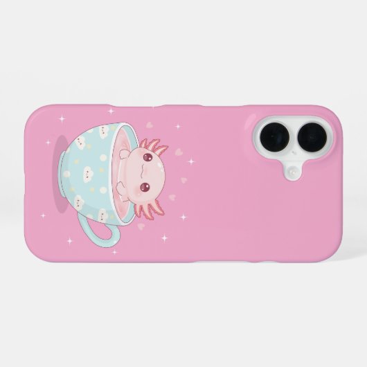 Cute axolotl in a cup iPhone 16ケース (裏面横)