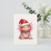 Cute Axolotl in Santa Hat Watercolor シーズンポストカード (スタンド正面)