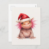 Cute Axolotl in Santa Hat Watercolor シーズンポストカード (正面/裏面)