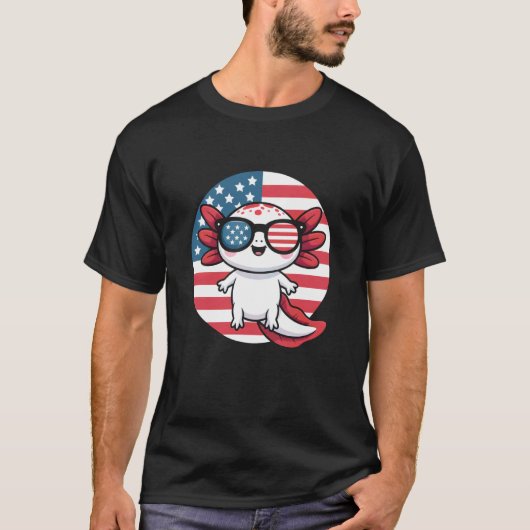 Cute Axolotl Independence Day 4th of July Animal L Tシャツ (正面)