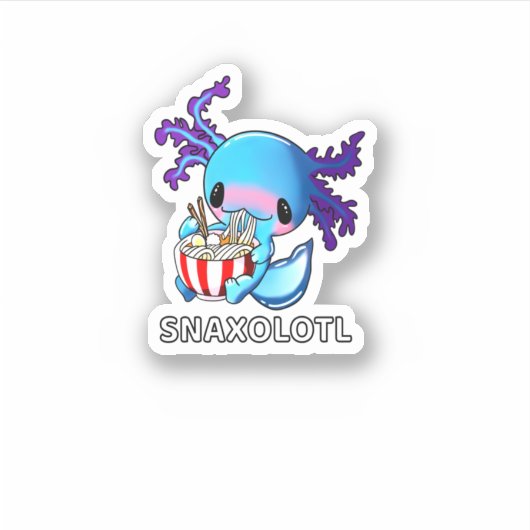 Cute Axolotl Lover Blue Snaxolotl Eating Ra Kawaii シール (正面)