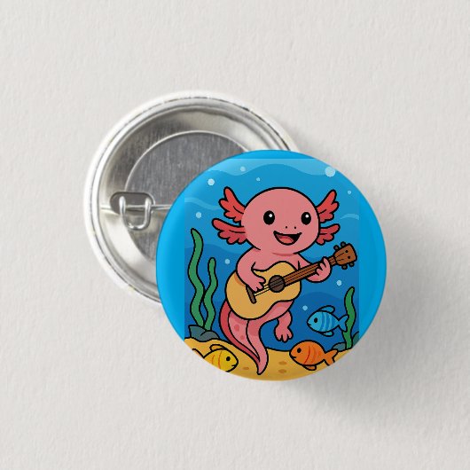 Cute Axolotl Musician Button 缶バッジ (正面&裏面)