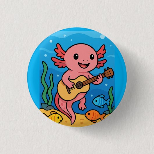 Cute Axolotl Musician Button 缶バッジ (正面)
