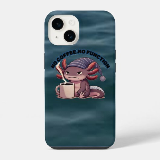 Cute Axolotl "No Coffee No Function" iPhone 14Case iPhoneケース (裏面)