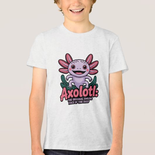 Cute Axolotl Original Smiling Face トライブレンドＴシャツ (正面)