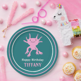 Cute Axolotl Pink Salamander Birthday Party ペーパープレート