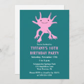 Cute Axolotl Pink Salamander Birthday Party 招待状 (正面/裏面)