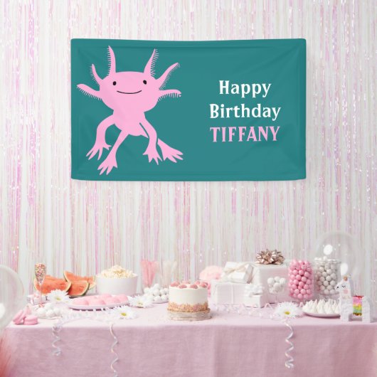 Cute Axolotl Pink Salamander Birthday Party 横断幕 (パーティー)