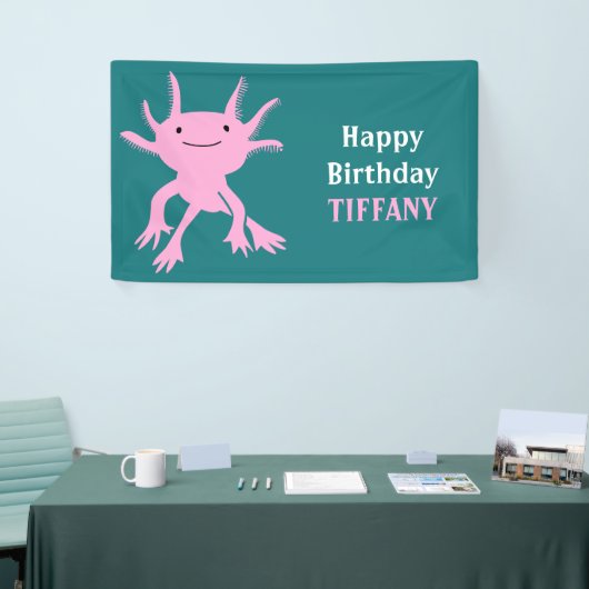 Cute Axolotl Pink Salamander Birthday Party 横断幕 (トレードショー)