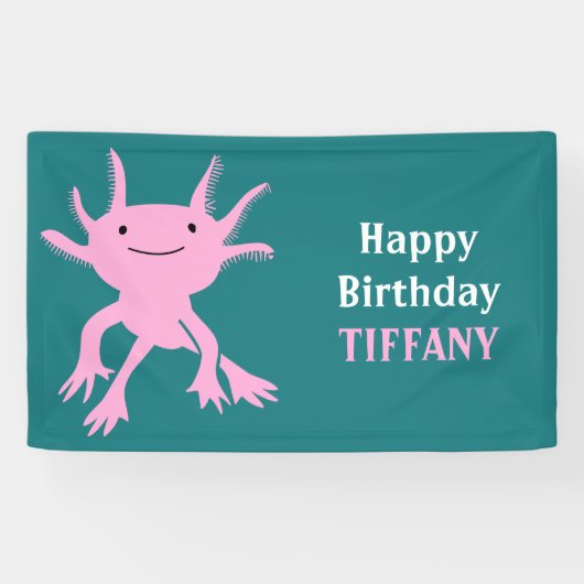 Cute Axolotl Pink Salamander Birthday Party 横断幕 (横)