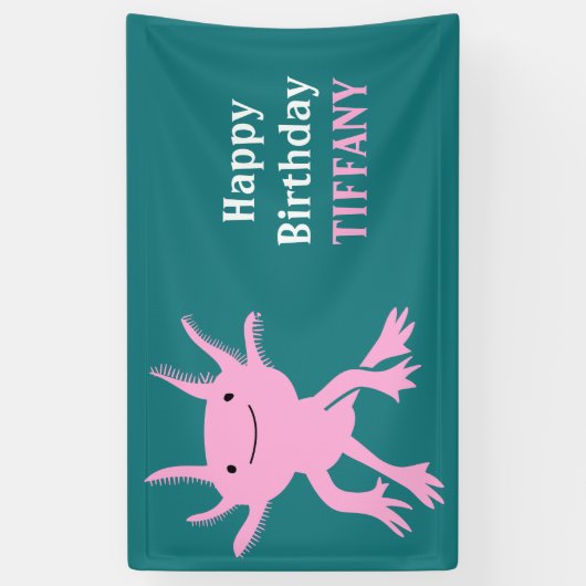 Cute Axolotl Pink Salamander Birthday Party 横断幕 (縦)