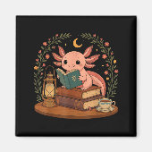 Cute Axolotl Reading Books Cozy Bookworm  マグネット (正面)