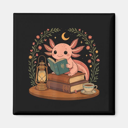 Cute Axolotl Reading Books Cozy Bookworm  マグネット (正面)