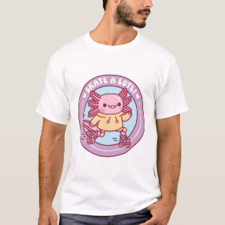 Cute Axolotl Roller Skating Skate A Lotl Funny Pun Tシャツ