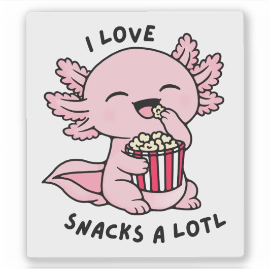 Cute Axolotl Snack Lover Funny Pun Sticker シール (正面)