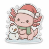 Cute Axolotl Snowman Christmas Sticker シール (正面)