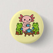 Cute Axolotl Tea Time with Friends Button 缶バッジ (正面)