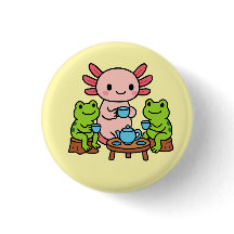 Cute Axolotl Tea Time with Friends Button