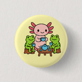 Cute Axolotl Tea Time with Friends Button 缶バッジ