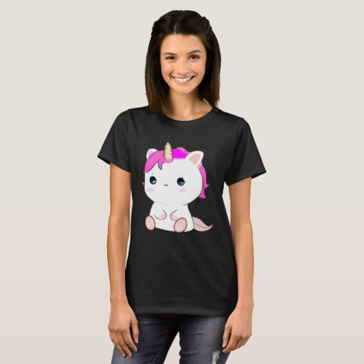 Cute Axolotl Unicorn Cat Illustration Tシャツ (正面フル)