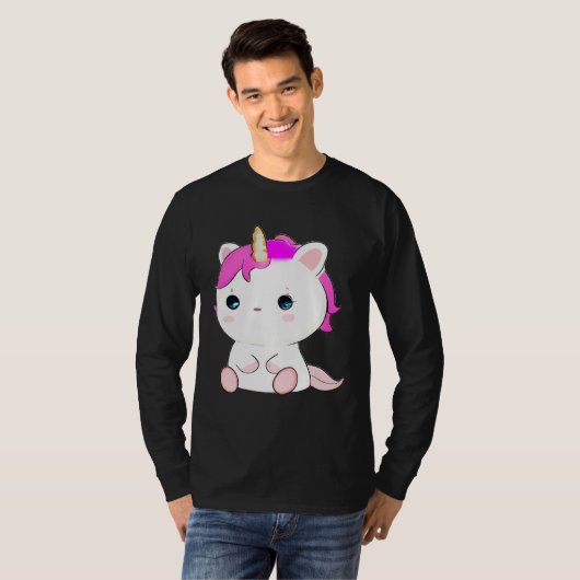 Cute Axolotl Unicorn Cat Illustration Tシャツ (正面フル)