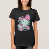 Cute Axolotl With Strawberry Milk And Bubble Tea B Tシャツ (正面)