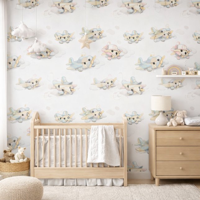 Cute Baby Airplanes Watercolor Nursery Baby Room 壁紙 (クリエイターアップロード済み)