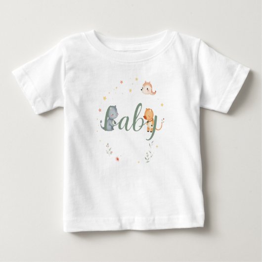 Cute Baby Animals Birth Announcement Design ベビーTシャツ (正面)