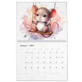 Cute Baby Animals on Swings 12 Months 2026 カレンダー (2月 2026)