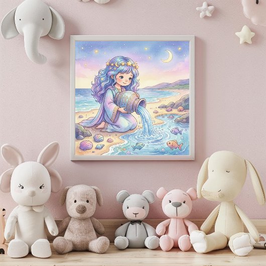 Cute Baby Aquarius Zodiac Wall Art Poster ポスター